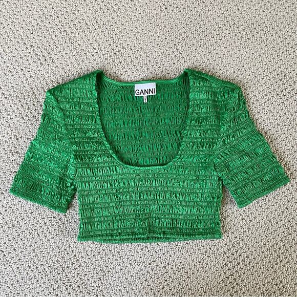 Ganni Smock Satin Crop Blouse Size XS - Picture 7 of 12